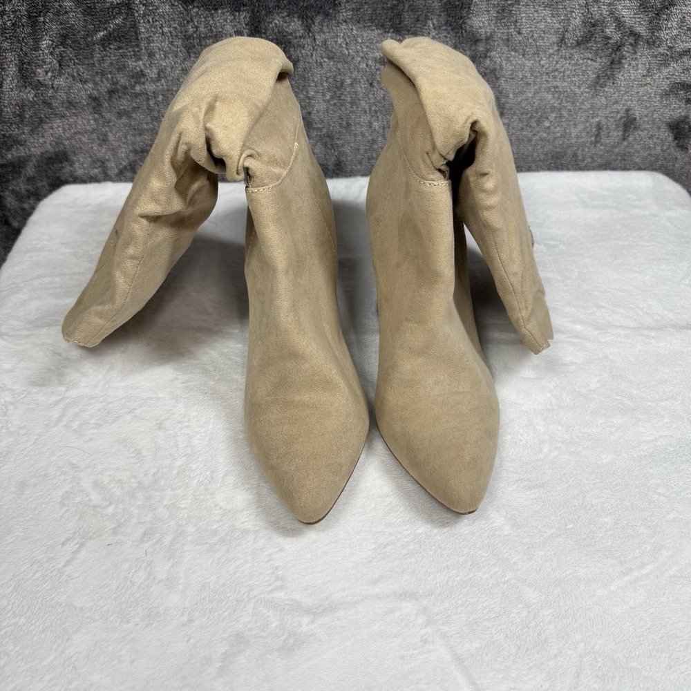 Women's Beige Knee High Riding Boots Heels Shoes Size 6.5 Medium
